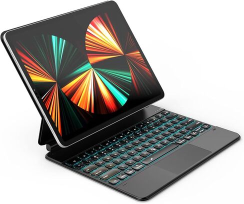 حافظة لوحة مفاتيح مغناطيسية بحامل ناتئ عائم متوافقة مع iPad Pro 12.9، حافظة iPad مع اختصارات iPadOS، لوحة تتبع متعددة اللمس، إضاءة خلفية 7 ألوان، بطارية 800 مللي أمبير، اتصال بلوتوث 5.2 (أسود) in Saudi Arabia
