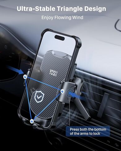 YOSH Car Phone Holder, 2024 Air Vent Car Phone Mount Big Phone Friendly with Rotatable Metal Hook & Triangle Support, Stable Universal Mobile Phone Mount for iPhone 16 15 14 13 12 Pro Max Samsung S24 in Saudi Arabia