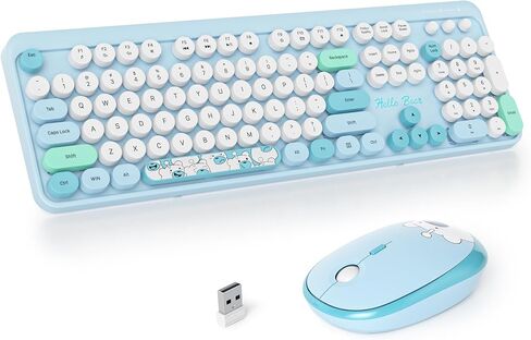 Wireless Typewriter Keyboard and Mouse Combo Retro 104 Key Full Size Office Set Pink Keyboard with Silent Round Keycaps, Ideal for Laptop and Desktop PCs, Cute Design (Pink) in Kuwait