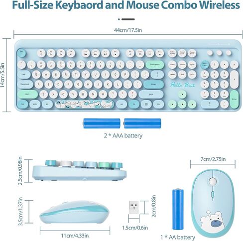 Wireless Typewriter Keyboard and Mouse Combo Retro 104 Key Full Size Office Set Pink Keyboard with Silent Round Keycaps, Ideal for Laptop and Desktop PCs, Cute Design (Pink) in Kuwait