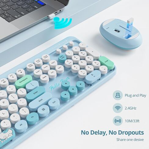 Wireless Typewriter Keyboard and Mouse Combo Retro 104 Key Full Size Office Set Pink Keyboard with Silent Round Keycaps, Ideal for Laptop and Desktop PCs, Cute Design (Pink) in Kuwait