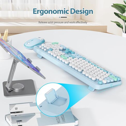 Wireless Typewriter Keyboard and Mouse Combo Retro 104 Key Full Size Office Set Pink Keyboard with Silent Round Keycaps, Ideal for Laptop and Desktop PCs, Cute Design (Pink) in Kuwait