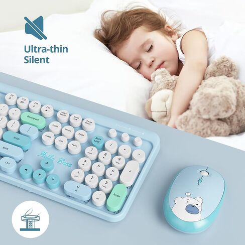 Wireless Typewriter Keyboard and Mouse Combo Retro 104 Key Full Size Office Set Pink Keyboard with Silent Round Keycaps, Ideal for Laptop and Desktop PCs, Cute Design (Pink) in Kuwait