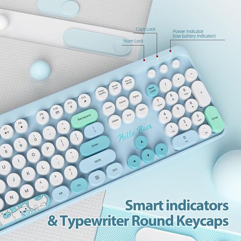 Wireless Typewriter Keyboard and Mouse Combo Retro 104 Key Full Size Office Set Pink Keyboard with Silent Round Keycaps, Ideal for Laptop and Desktop PCs, Cute Design (Pink) in Kuwait
