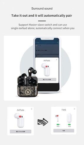 Wireless Headset,Earbuds Bluetooth 5.0 Mini in Ear Automatic Pairing Earphones Bicolor Hand Painted Handsfree Headset. (Black) in Saudi Arabia