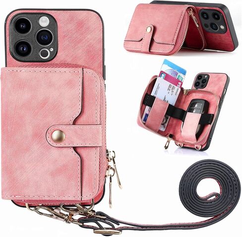 Phone Case for iPhone 14 Pro 6.1 inch Zipper Wallet Cover with Credit Card Holder Slot Shoulder Crossbody Strap Long Lanyard Leather Cell iPhone14Pro 5G i i-Phone i14 iPhone14 14Pro Women Girls Blue in Kuwait