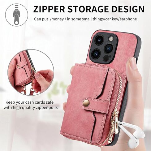 Phone Case for iPhone 14 Pro 6.1 inch Zipper Wallet Cover with Credit Card Holder Slot Shoulder Crossbody Strap Long Lanyard Leather Cell iPhone14Pro 5G i i-Phone i14 iPhone14 14Pro Women Girls Blue in Kuwait