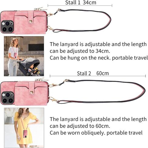 Phone Case for iPhone 14 Pro 6.1 inch Zipper Wallet Cover with Credit Card Holder Slot Shoulder Crossbody Strap Long Lanyard Leather Cell iPhone14Pro 5G i i-Phone i14 iPhone14 14Pro Women Girls Blue in Kuwait