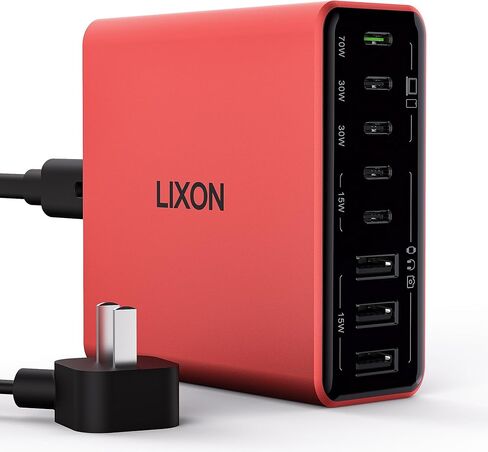 كتلة شاحن USB C، 200 واط 8 منافذ Gan محطة شحن سريعة محور الطاقة، PD PPS 65 واط 30 واط، محول كمبيوتر محمول متعدد المنافذ لجهاز MacBook Pro/Air iPad iPhone Dell Surface Galaxy، سلك تمديد قابس مسطح بطول 6 أقدام in Saudi Arabia