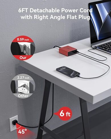 كتلة شاحن USB C، 200 واط 8 منافذ Gan محطة شحن سريعة محور الطاقة، PD PPS 65 واط 30 واط، محول كمبيوتر محمول متعدد المنافذ لجهاز MacBook Pro/Air iPad iPhone Dell Surface Galaxy، سلك تمديد قابس مسطح بطول 6 أقدام in Saudi Arabia
