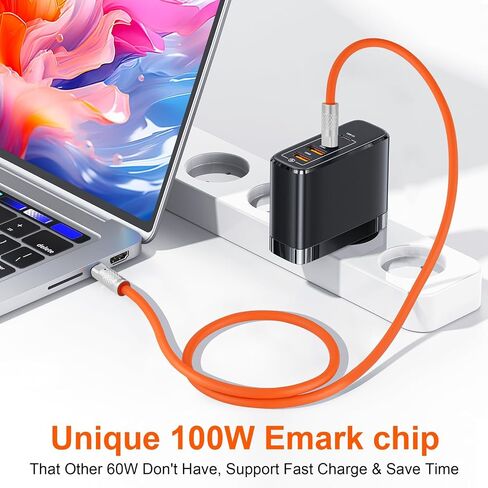 Liquid Silicone USB 3.2 Gen2 20Gbps Cable 10FT, Soft Chubby USB C to USB C 4K@60Hz Video PD 100W Type C Cord for Thunderbolt 3, iPad/iPhone 15/Pro, MacBook, Galaxy (Orange) in Saudi Arabia