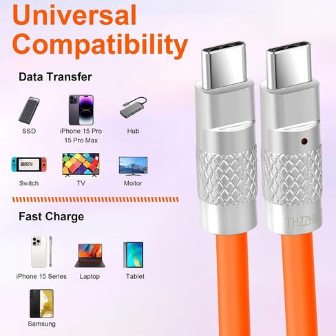Liquid Silicone USB 3.2 Gen2 20Gbps Cable 10FT, Soft Chubby USB C to USB C 4K@60Hz Video PD 100W Type C Cord for Thunderbolt 3, iPad/iPhone 15/Pro, MacBook, Galaxy (Orange) in Saudi Arabia