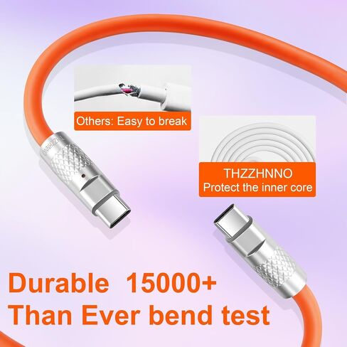 Liquid Silicone USB 3.2 Gen2 20Gbps Cable 10FT, Soft Chubby USB C to USB C 4K@60Hz Video PD 100W Type C Cord for Thunderbolt 3, iPad/iPhone 15/Pro, MacBook, Galaxy (Orange) in Saudi Arabia