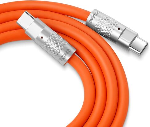 Liquid Silicone USB 3.2 Gen2 20Gbps Cable 10FT, Soft Chubby USB C to USB C 4K@60Hz Video PD 100W Type C Cord for Thunderbolt 3, iPad/iPhone 15/Pro, MacBook, Galaxy (Orange) in Saudi Arabia