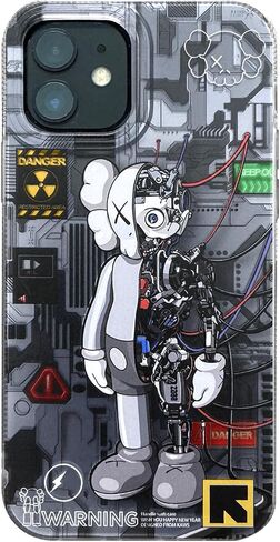 N/A Case for iPhone 12 Pro and for iPhone 12, Glossy Silver Colored with Trendy Cartoon Robot Design, IMD Laser Silicone Protective Cell Phone Back Cover in Saudi Arabia