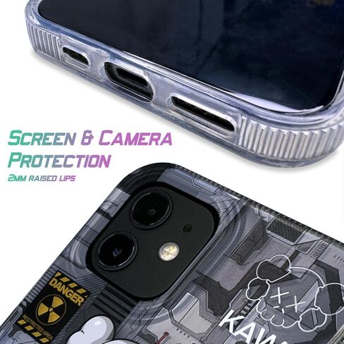 N/A Case for iPhone 12 Pro and for iPhone 12, Glossy Silver Colored with Trendy Cartoon Robot Design, IMD Laser Silicone Protective Cell Phone Back Cover in Saudi Arabia