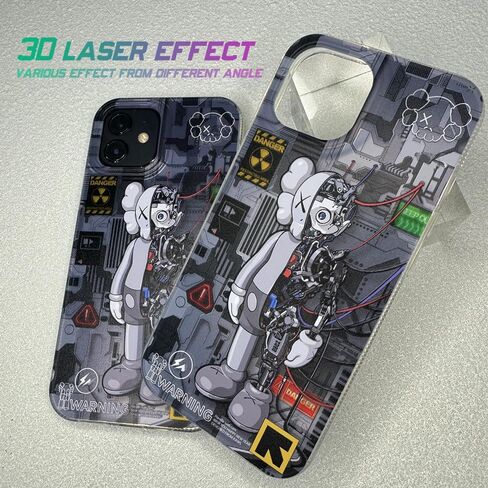 N/A Case for iPhone 12 Pro and for iPhone 12, Glossy Silver Colored with Trendy Cartoon Robot Design, IMD Laser Silicone Protective Cell Phone Back Cover in Saudi Arabia