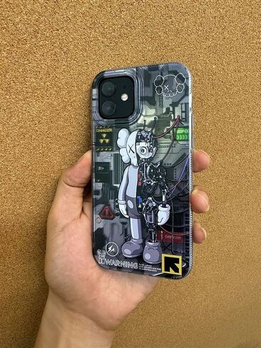 N/A Case for iPhone 12 Pro and for iPhone 12, Glossy Silver Colored with Trendy Cartoon Robot Design, IMD Laser Silicone Protective Cell Phone Back Cover in Saudi Arabia