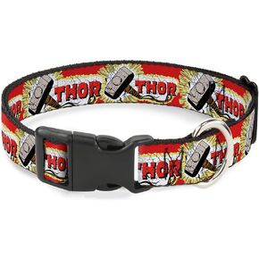 Buckle-Down Dog Collar Plastic Clip Thor Hammer Red Yellow White 11 to 17 Inches 1.0 Inch Wide, PC-WTH005-M