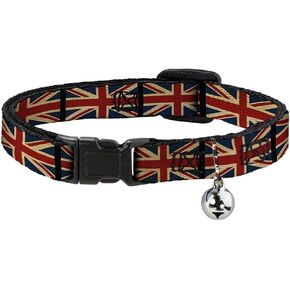 Cat Collar Breakaway United Kingdom Flags Vintage Black 8 to 12 Inches 0.5 Inch Wide