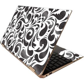 MightySkins Glossy Glitter Skin for HP Spectre x360 15" (2020) - Swirly Black | Protective, Durable High-Gloss Glitter Finish | Easy to Apply, Remove, and Change Styles | Made in The USA