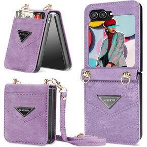 Crossbody Wallet Phone Case for Samsung Galaxy Z Flip 6/ Galaxy Z Flip 5 with Card Holder, Removable Long Strap Lanyard Leather Shockproof Cover Case for Samsung Galaxy Z Flip6. CT-Black
