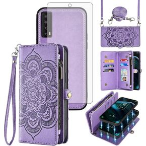 Asuwish Phone Case for TCL Stylus 5G 2022 Zipper Wallet Detachable Cell Cover with Tempered Glass Screen Protector Crossbody Strap Flower Card Holder Slot TLC Stylo G5 6.81 T779W Women Girls Rose Gold