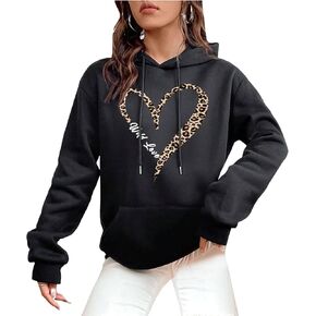 SweatyRocks Women's Casual Heart Print Long Sleeve Pullover Hoodie Sweatshirt Tops Deep Blue XL
