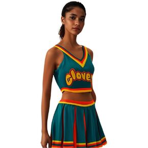 Womens Cheerleader Costume Dress Adult 2 Piece Cheerleading Crop Top Skirt Halloween Cosplay Uniform Set