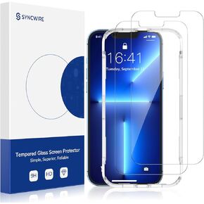 Syncwire 2-Pack Screen Protector for iPhone 13 Pro/13/iPhone 14 6.1", Unbreakable Tempered Glass Saver Shatterproof Film[Easy Installation Frame][99.99% HD Clear][10X Stronger][Bubble Free]