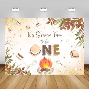 MEHOFOND التخييم تحت عنوان S'More One 1st Happy Camper حفلة عيد ميلاد خلفية Campfire Bonfire Smore Fun ديكورات الخريف الخريف 1st Bday Party Banner Photo Booth Props 7x5ft in Kuwait