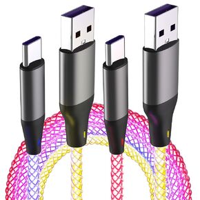 كابل USB مضيء إلى USB C بطول 10 أقدام/3 عبوات لهاتف iPhone 15/15 Pro/15 Pro Max/15 Plus، سلك شاحن USB A إلى النوع C لهواتف Samsung أو Android، لا يوجد شحن سريع ولكنه فعال (أزرق + أحمر + ملون)