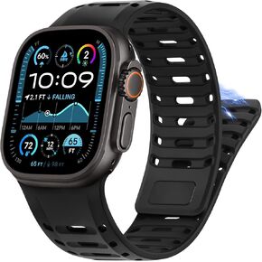 HITZEE Sport Band Compatible with Apple Watch Band 49/46/45/44/42mm, Silicone Magnetic Men/Women with Pin Buckle Bands Strap Compatible for iWatch Ultra 2 Series 10 9 8 7 SE 6 5 4 3, Black