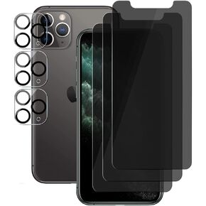 (3+3) For iPhone 11 Pro Max (6.5") (3 Pack) Anti Spy Private Tempered Glass Film Privacy Screen Protector and (3 Pack) Camera Lens Protector [Not Affect Flash], 9H Hardness, Anti Scratch