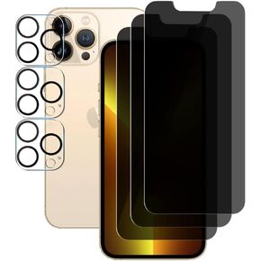 (3+3) For iPhone 13 Pro (6.1") (3 Pack) Anti Spy Private Tempered Glass Film Privacy Screen Protector and (3 Pack) Camera Lens Protector [Not Affect Flash], 9H Hardness, Anti Scratch