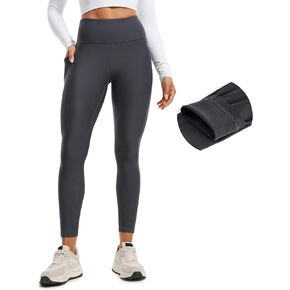 CRZ YOGA Thermal Fleece Lined Leggings Women 25'' - High Waisted Winter Workout Hiking Pants with Pockets Warm Running Tights