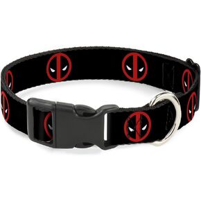 Buckle-Down Marvel Universe Deadpool Logo Black/Red/White Plastic Clip Collar, Wide Large/18-32"
