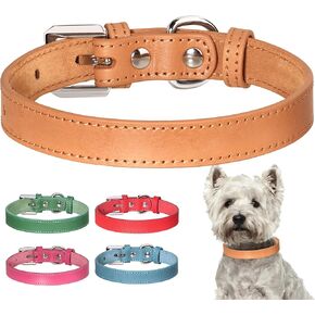 Beirui Genuine Leather Dog Collar for Small Medium Dogs, Soft Padded Dog Leather Collar with Heavy Duty Gold Buckle, Durable & Comfortable for Small Medium Dogs Daily Walking (Brown, S)