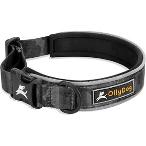 OllyDog Flagstaff Reflective Comfort Collar, Neoprene Padded Dog Collar, Reflective Trims for Night Runs, Extra Comfort for Active Dogs (Medium, Cactus Woodgrain)