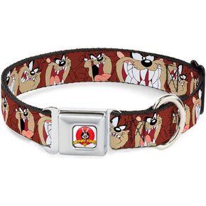 Dog Collar Seatbelt Buckle Tasmanian Devil Expressions Brown 18 to 32 Inches 1.5 Inch Wide, DC-WLTTZ001-WL