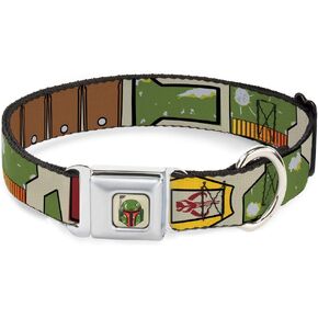 Star Wars Pet Collar, Dog Collar Metal Seatbelt Buckle, Star Wars Boba Fett Utility Belt Bounding Tan, 13 to 17 Inches 1.5 Inch Wide