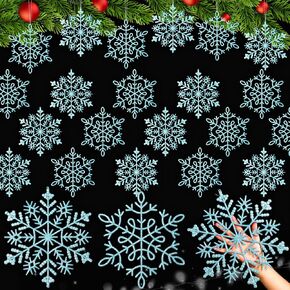Barydat 24 Pcs Large Snowflake Decorations 12 Inch Christmas Tree Decor Hanging Glitter Snow Flake Ornaments with Rope for Winter Xmas Craft Window Door Wonderland Accessories(White)