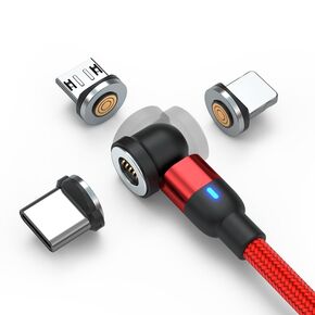 3 in 1 Nylon Braided Magnetic Charging Cable Support 3.0A Fast Charging & Data Transfer Works with Micro USB USB-C/Type-C Devices/Red (1.6ft)