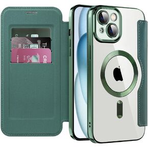CcacHe for iPhone 15 Plus Case,Magnetic Leather [Compatible with Magsafe] Card Slot Flip Folio Wallet Shockproof Drop Protection Phone Case for iPhone 15 Plus 6.7 Inch (Pink)