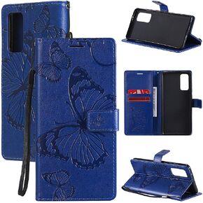 MEUPZZK Wallet Case for Samsung Galaxy S20 FE (5G), Embossed Cat and Dog Premium PU Leather [Folio Flip] [Kickstand] [Card Slots] [Wrist Strap] [6.5 inch] Cover for Samsung S20 FE (C-Blue)