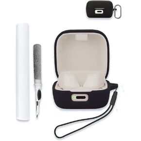Case for Sennheiser ACCENTUM True Wireless Earbuds, Soft Silicone Protective Portable Scratch Shock Resistant Compatible with Hard Shell with Cleaner Kit & Carabiner & Lanyard,Black
