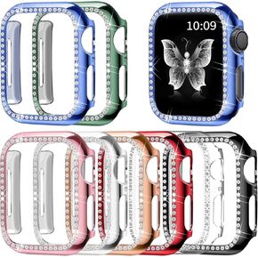 8 Pack Fvlerz Bling Case Compatible with Apple Watch Series 9 8 7 41MM, Diamond Bumper Crystal Frame for iWatch 41mm Sparkling Rhinestone Smartwatch Accessories