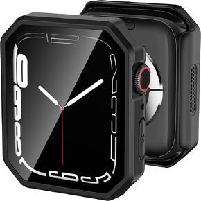 Rugged Case Compatible with Apple Watch Series 9 8 7 41mm with Tempered Glass Screen Protector, Rhombus-shaped Hard PC Bumper Protective Cover for iWatch 41 mm Rose Gold