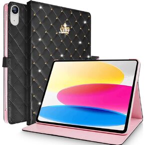 for iPad Mini 6 Case (8.3 inch, 2021),Cute Crown Bling Diamond Rhinestone Elegant PU Leather Smart Auto Sleep/Wake Stand Shockproof Case for Apple iPad Mini 6th Generation 8.3 inch (Hot Pink)