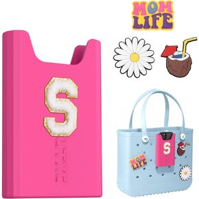 OUTXE Bogg Bag Accessories Phone Holder with Letter Charms, Silicone Cell Phone Holder Compatible with All Bogg Bags, Mom Life Bogg Bag Charms Accessories Set for Beach Tote Bags, Letter R Hot Pink